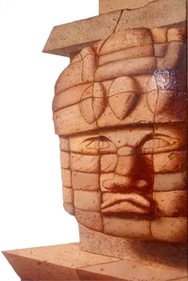 egg tempera painting of olmec indian head