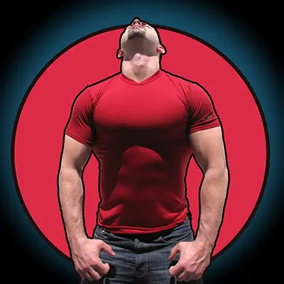 male model bodybuilder red shirt
